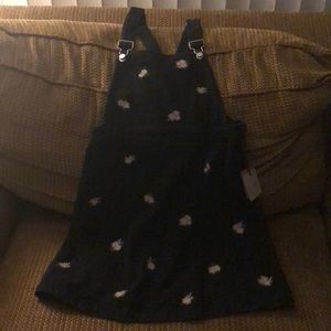 Black Embroidered Flowers Overall Dress